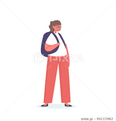 Cheerful Schoolgirl Character with Backpack Isolated on White Background. Schooler Girl with Rucksack with Happy Face Cheerful Schoolgirl Character with Backpack Isolated on White Background. Schooler Girl with Rucksack with Happy Face 94215962