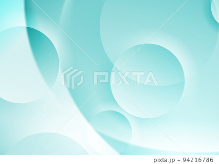 Cyan blue waves and glossy circles abstract geometric background 94216786