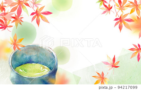 紅葉と抹茶　背景素材　水彩 94217099