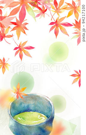 紅葉と抹茶　背景素材　水彩 94217100