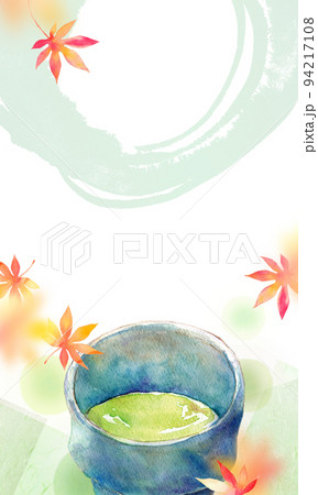 紅葉と抹茶　背景素材　水彩 94217108