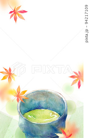 紅葉と抹茶　背景素材　水彩 94217109