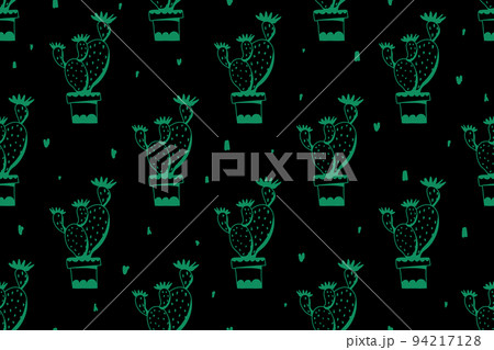 Cacti seamless pattern. Vector background with desert plants. Doodle illustration. Cacti seamless pattern. Vector background with desert plants. Doodle illustration. 94217128