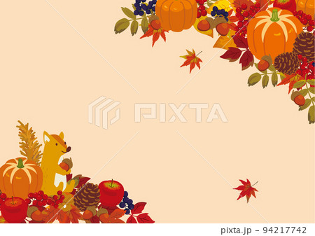 秋の背景イラスト　リスと木の実 94217742