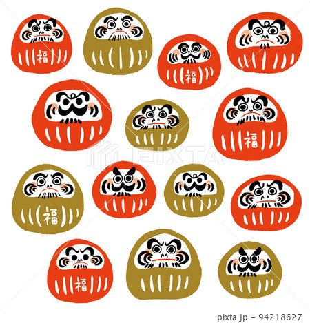 さまざまな表情のだるまのイラスト素材セット。白背景にベクターイラスト。 さまざまな表情のだるまのイラスト素材セット。白背景にベクターイラスト。 94218627