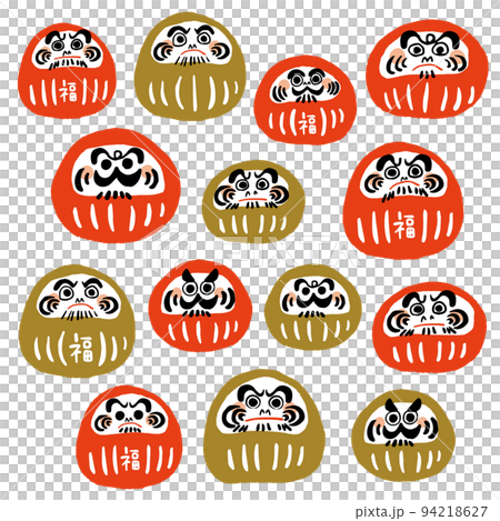 さまざまな表情のだるまのイラスト素材セット。白背景にベクターイラスト。 さまざまな表情のだるまのイラスト素材セット。白背景にベクターイラスト。 94218627
