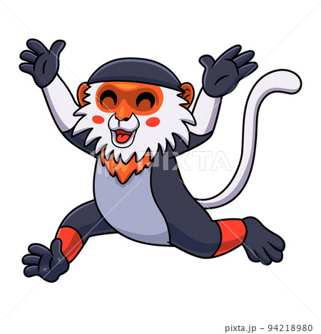 Cute red shanked douc monkey cartoon running Cute red shanked douc monkey cartoon running 94218980