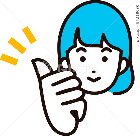 サムズアップする女性のイラスト　人物　アイコン　グッド　笑顔　手　シンプル　線画　イラスト素材 94219030