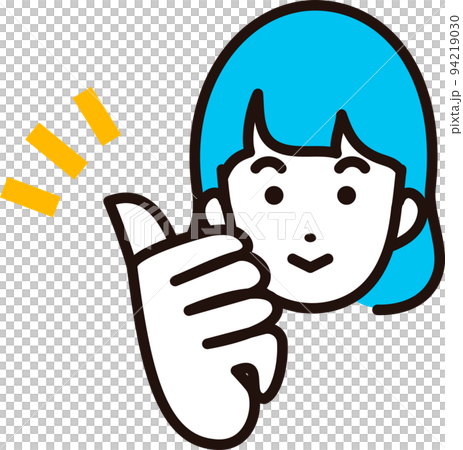 Illustration of a woman doing a thumbs up person icon good smile hand simple line drawing illustration material 94219030