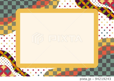 ポップな和柄の秋色フレーム 辛子色 市松模様 ドット 94219243