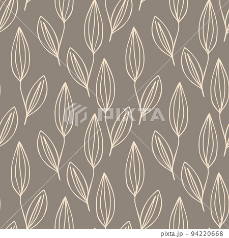 Floral seamless pattern with branches on beige background. Ornament with tropic leaves, sprigs. Vector illustration for fabric, textile, wallpaper, posters, paper. fashion print. Doodle style. 94220668