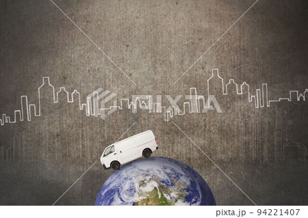 Illustration of van on globe Illustration of van on globe 94221407