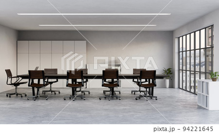 Modern urban meeting room or conference room interior design with dark wood meeting table Modern urban meeting room or conference room interior design with dark wood meeting table 94221645