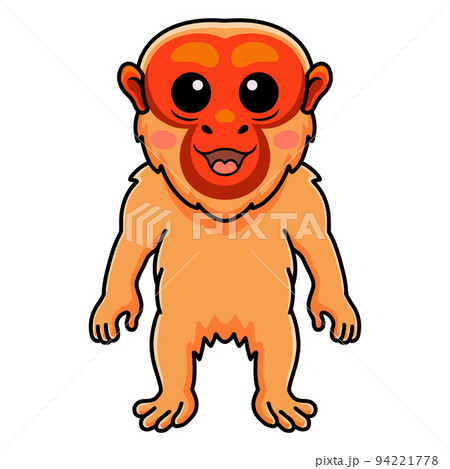 Cute bald uakari monkey cartoon standing	 94221778