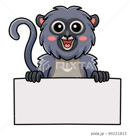Cute dusky leaf monkey cartoon holding blank sign	 94221815