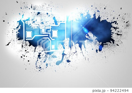 Splash on wall revealing technology interface 94222494