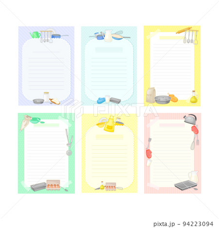 Recipe Cards with Kitchen Items and Lines Vector Template Set Recipe Cards with Kitchen Items and Lines Vector Template Set 94223094