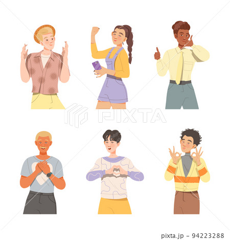 People Characters Showing Positive Hand Gesture...のイラスト素材 [94223288 ...