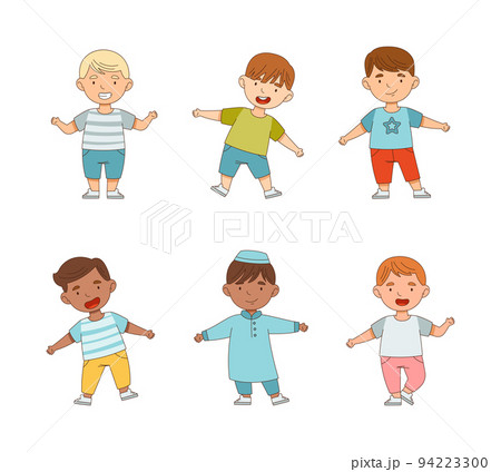 Happy Little Boy and Girl Standing with Open Arms for Hug Vector Illustration Set 94223300