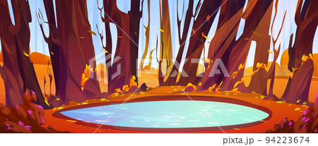 Clear lake in autumn forest cartoon landscape Clear lake in autumn forest cartoon landscape 94223674