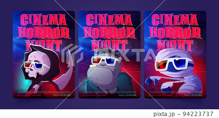 Night horror movies flyers with funny monsters 94223737