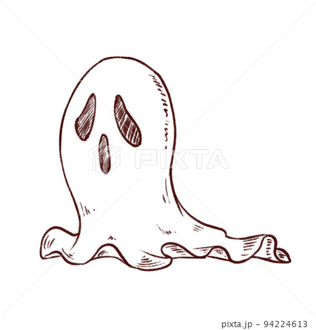 ハロウィンのおばけのイラストの線画 背景透過済み のイラスト素材