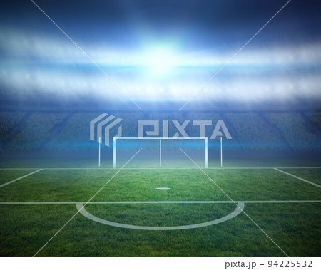 Football pitch with goalpost in stadium 94225532