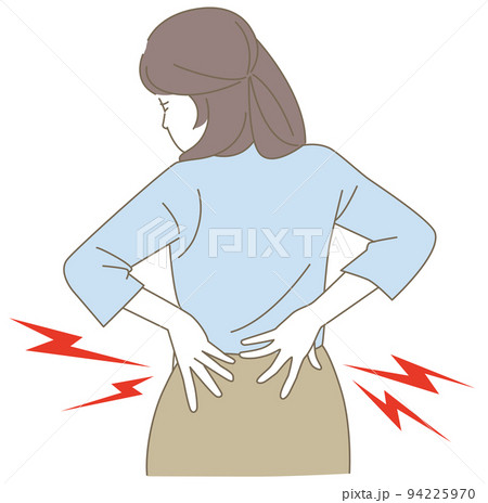 腰が痛い女性のシンプル線画イラストのイラスト素材