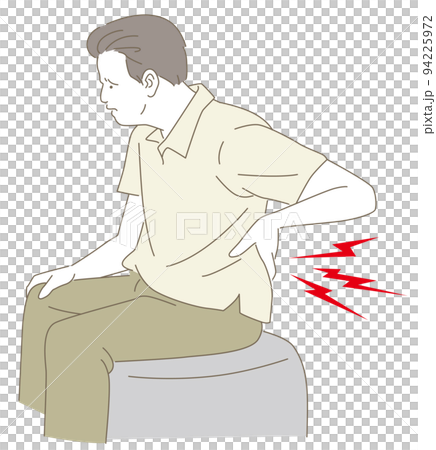 一個背痛中年男子的簡單線條畫插圖 94225972