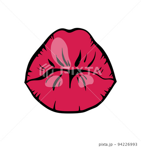 Bright red female lips in retro pop art style. Mouth shaped like a kiss. Vector illustration. 94226993