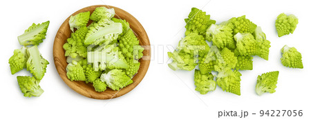 Romanesco broccoli cabbage or Roman Cauliflower isolated on white background. Top view. Flat lay Romanesco broccoli cabbage or Roman Cauliflower isolated on white background. Top view. Flat lay 94227056