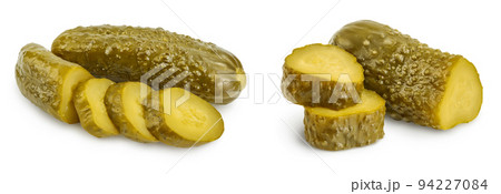 Marinated pickled cucumber isolated on white background with full depth of field Marinated pickled cucumber isolated on white background with full depth of field 94227084