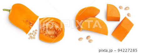 butternut squash piece isolated on white background. Top view. Flat lay 94227285