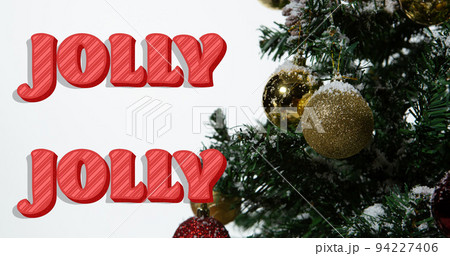 Image of jolly text in repetition over christmas tree 94227406