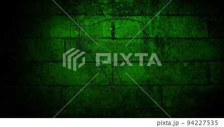 Image of glowing neon thumb down icon on brick wall 94227535