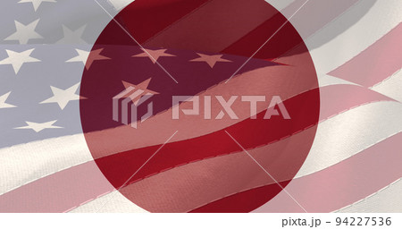 Image of red, white and blue circles over american flag 94227536