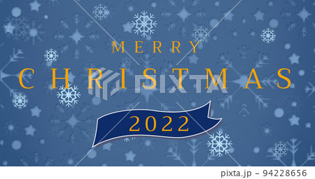 Image of merry christmas text on blue background 94228656