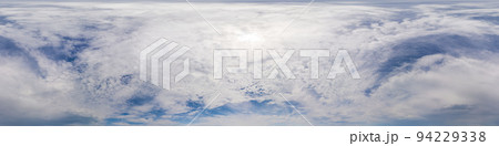 Blue sky with Cumulus clouds Seamless panorama in spherical equirectangular format. Complete zenith for use in 3D graphics, game and for composites in aerial drone 360 degree panoramas as a sky dome Blue sky with Cumulus clouds Seamless panorama in spherical equirectangular format. Complete zenith for use in 3D graphics, game and for composites in aerial drone 360 degree panoramas as a sky dome 94229338