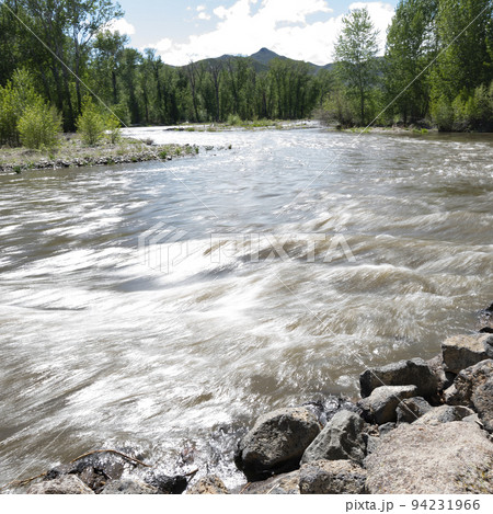 United States, Idaho, Bellevue, Spring runoff on Big Wood River United States, Idaho, Bellevue, Spring runoff on Big Wood River 94231966