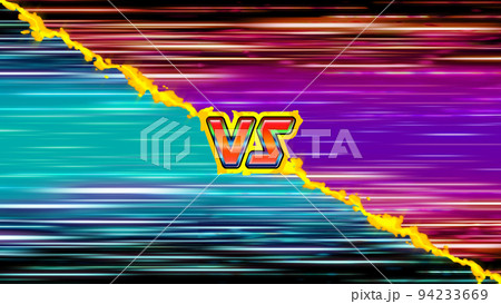 VS画面の背景　対角線02　水色vs紫　黄ライン　VS文字赤 94233669