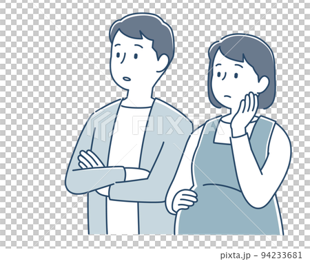 考える妊婦と夫の夫婦 94233681