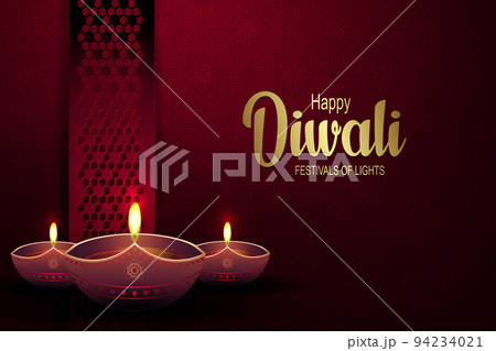 Illustration with Diwali day lamp. Indian Hindu festival of lights of Goddess Deepavali 94234021