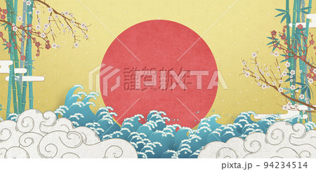 新年・正月に使えそうな華やかな和風イラスト【2:1】 新年・正月に使えそうな華やかな和風イラスト【2:1】 94234514