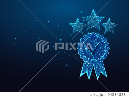 Concept of excellence, high quality service with quality badge and three stars in futuristic style Concept of excellence, high quality service with quality badge and three stars in futuristic style 94234823