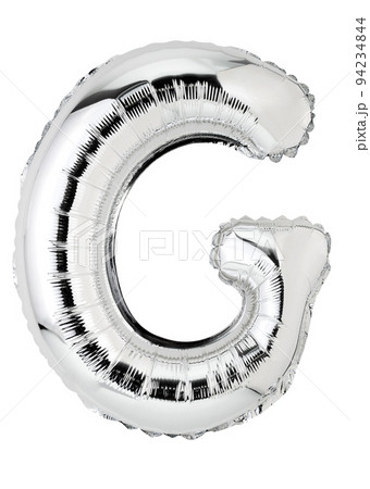 Letter G in silver mylar balloon isolated on white Letter G in silver mylar balloon isolated on white 94234844