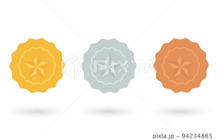 Gold, silver and bronze medals. Champion and winner awards medal set. Rank medals with the star for game user interface. Vector illustration 94234865