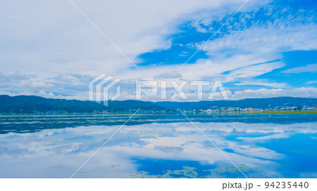 諏訪湖 広角撮影 快晴風景素材 諏訪湖 広角撮影 快晴風景素材 94235440