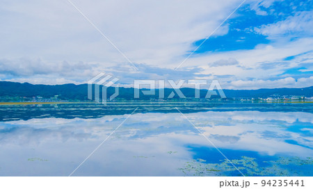 諏訪湖 広角撮影 快晴風景素材 諏訪湖 広角撮影 快晴風景素材 94235441