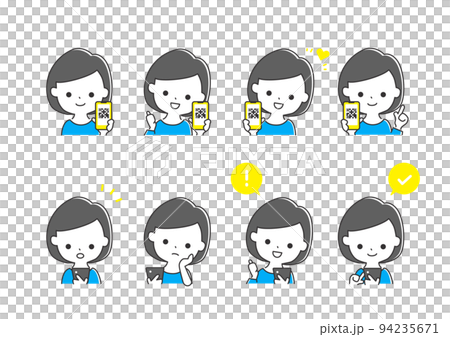 女性/智能手機 QR 碼 A 的易於使用的簡單插圖 94235671