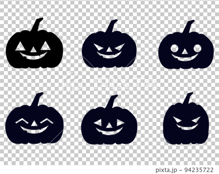 ハロウィンのかぼちゃ 白黒アイコン ハロウィーン モノクロ セット イラストのイラスト素材